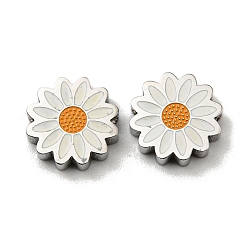 Stainless Steel Color 304 Stainless Steel Beads, with Enamel, Daisy, Stainless Steel Color, 9.5x2.5mm, Hole: 1.4mm