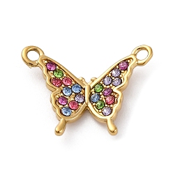 Разноцветный Форма бабочки 304 подвески из нержавеющей стали, со стразами, ионное покрытие (ip), реальный 14 k позолоченный, красочный, 12.5x17x1.5 мм, отверстие : 1.4 мм