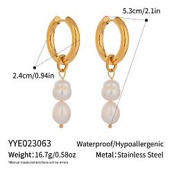 Rice Крюк из нержавеющей стали серьги, с пресноводным жемчугом, золотые, рис, 53x24 мм