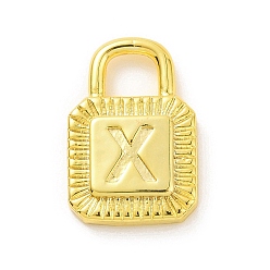 Letter X Eco-friendly Rack Plating Brass Pendants, Cadmium Free & Lead Free, Long-Lasting Plated, Lock with Alphabet, Real 18K Gold Plated, Letter.X, 15x10x3mm, Hole: 3.5x4mm