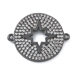 Черный Цвет Металла Стойка покрытие латунь микропаве прозрачный кубический цирконий плоские круглые с полой звездой соединительные подвески, без кадмия и без свинца, металлический черный , 19x23x2 мм, отверстие : 1 мм