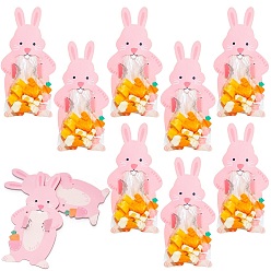 Pink 20Pcs Easter Rabbit Plastic & Paper Candy Storage Bags, with Stickers, Pink, 13.7x7.5cm