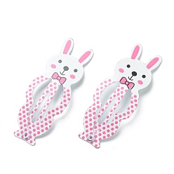 Pink Cute Spray Painted Iron Snap Hair Clips, Rabbit, for Childern, Pink, 49x18x1.5mm, 2pcs/set