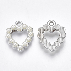 Platinum UV Plating Acrylic Pendants, with Acrylic Imitation Pearl, Heart, Platinum, 20.5x17x4.5mm, Hole: 2mm
