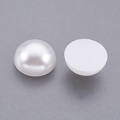 White ABS Plastic Imitation Pearl Cabochons, Half Round, White, 12x6mm