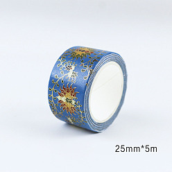Flower Chinese Brocade & Embroidery Style Adhesive Paper Tape, for Card-Making, Scrapbooking, Diary, Planner, Envelope & Notebooks, Flower Pattern, 25mm, about 5.47 Yards(5m)/Roll