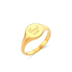 Can't Talk Minimalist Round English Text Ring, 18K Gold-Plated Stainless Steel Heart-Shaped Jewelry