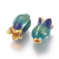 Golden Alloy Enamel Beads, Flower, Cadet Blue, Light Gold, 11x7mm, Hole: 1.8mm, Inner Diameter: 3.5mm