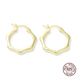 Real 18K Gold Plated 925 Sterling Silver Hoop Earrings, Bamboo Joint, with S925 Stamp, Real 18K Gold Plated, 22x2.5x19.5mm