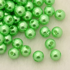 Pelouse Verte Perles acryliques en nacre d'imitation , teint, ronde, pelouse verte, 8x7.5mm, trou: 2 mm, environ 1900 pièces / livre