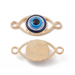 Light Gold Alloy Connector Charms, with Resin, Blue Eye Links, Light Gold, 12x27x5mm, Hole: 2mm