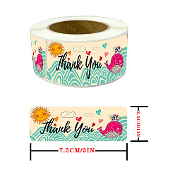 Fish Thank You Stickers Roll, Rectangle Paper Adhesive Labels, Decorative Sealing Stickers for Christmas Gifts, Wedding, Party, Fish Pattern, 75x25mm, 120pcs/roll