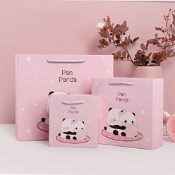 Panda Folding Cardboard Paper Gift Boxes, Gift Package, Rectangle with Handle, Panda, 15x7x14cm