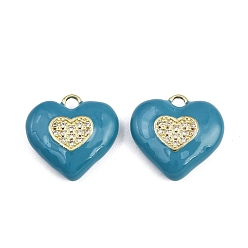 Темный Голубой Латунные микро проложить кубического циркония подвески, сердце, с эмалью, реальный 18 k позолоченный, без кадмия и без свинца, стойки покрытие, долговечный, темные голубые, 19x20x6 мм, отверстие : 2 мм