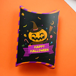 Pumpkin Halloween Paper Pillow Candy Boxes, Candy Storage Case for Halloween Party Packaging, Black, Pumpkin, 11x10x2.8cm