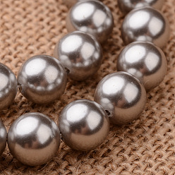 Gray Polished Round Grade A Shell Pearl Bead Strands, Gray, 8mm, Hole: 1mm, about 49pcs/strand, 16 inch