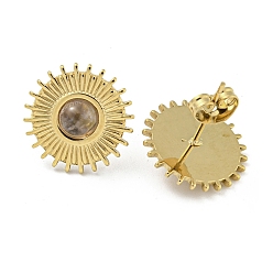 Аметист Серьги-гвоздики из настоящей 18к-позолоченной 304 нержавеющей стали, круглой формы и плоской формы, с естественным аметист, ионное покрытие (ip), 15 мм