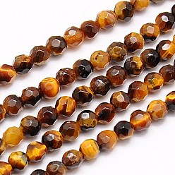 Tiger Eye Natural Tiger Eye Beads Strands, Faceted, Round, Dark Goldenrod, 4mm, Hole: 1mm, about 90pcs/strand, 15.35 inch