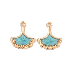 Темно-бирюзовый Свет позолоченные сплава горный хрусталь эмаль настройки подвесные, без кадмия и без свинца, очарование листьев гинкго, темные бирюзовый, пригодный для стразов 1 мм, 17.5x15.5x1.5 мм, отверстие : 2 мм