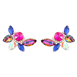 rose color Sparkling Rhinestone Flower Earrings for Women - Alloy Chain, Glass Gems, Statement Jewelry