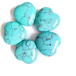 Synthetic Turquoise Synthetic Turquoise Healing Stones, Heart Love Stones, Pocket Palm Stones for Reiki Ealancing, 30x30x15mm