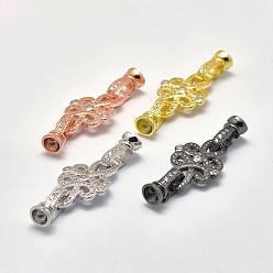 Mixed Color Brass Micro Pave Cubic Zirconia Fold Over Clasps, Flower, Mixed Color, 40x15.5mm, Hole: 2mm
