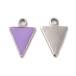 Stainless Steel Color 304 Stainless Steel Enamel Pendants, Triangle Charm, Stainless Steel Color, 13x9x1mm, Hole: 1.6mm