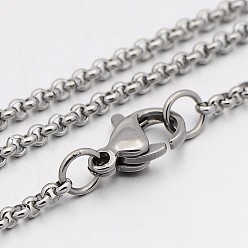 Stainless Steel Color 304 Stainless Steel Rolo Chain Necklaces, with Spool, with Lobster Claw Clasps, Stainless Steel Color, 17.9 inch(45.5cm), 2mm