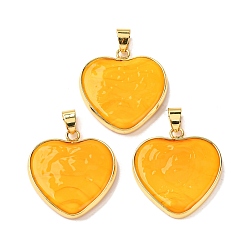 Оранжевый Подвески лэмпворк ручной работы, с латунной фурнитурой , долговечный, без свинца и без кадмия, сердце прелести, оранжевые, 28x26x4 мм, отверстие : 6.5x4 мм