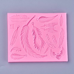 Deep Pink Food Grade Silicone Molds, Fondant Molds, For DIY Cake Decoration, Chocolate, Candy, UV Resin & Epoxy Resin Jewelry Making, Feather, Deep Pink, 123x100x6mm
