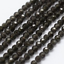 Obsidian Natural Obsidian Beads Strands, Faceted, Round, 2mm, Hole: 0.5mm,  about 175pcs/strand, 14.9 inch(38cm)