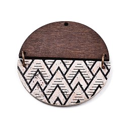 Others Imitation Leather & Wood Pendants, Flat Round Charms, Wave Pattern, 42mm, Hole: 1.4mm