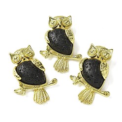 Лавовый камень Подвески из натуральной лавы, латунные совьи амулеты, золотые, стойки покрытие, без кадмия и без свинца, 36.5x26.5x7.5 мм, отверстие : 6.5x4.5 мм