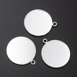 Silver 304 Stainless Steel Pendant Cabochon Settings, Plain Edge Bezel Cups, Flat Round, Silver, Tray: 25mm, 31x27x2mm, Hole: 3mm
