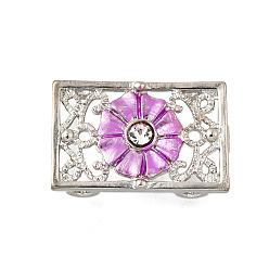 Фиолетовый Латунный хрустальный стразы прямоугольник с цветочными многорядными звеньями, Эмаль стиле, без кадмия и без свинца, стойки покрытие, платина, фиолетовые, 15x24x5 мм, отверстие : 2 мм