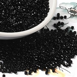 Black Opaque Colours Glass Seed Beads, Cylinder, Black, 2x1.5mm, Hole: 1mm