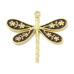 Черный Подвески из латуни с эмалью в стойку, долговечный, без свинца и без кадмия, стрекоза прелести, реальный 18 k позолоченный, чёрные, 23x26x2 мм, отверстие : 1.5 мм