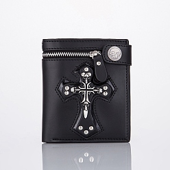 Black Imitation Leather Change Purse for Men, Halloween Theme Wallet,  Rectangle with Skull & Cross, Black, 115x90mm