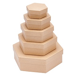 BurlyWood Kraft Cardboard Paper Jewelry Gift Boxes, Hexagon, BurlyWood, 57x65x27mm