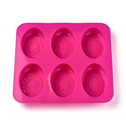 Fuchsia DIY Food Grade Silicone Molds, Fondant Molds, For DIY Cake Decoration, Chocolate, Candy, Soap Making, Oval, Fuchsia, 230x220x2.5mm, Oval: 88x60mm