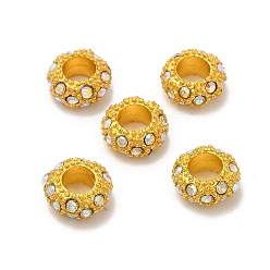 Golden Alloy Rhinestone European Beads, Large Hole Beads, AB Color, Rondelle, Golden, 11x6mm, Hole: 5mm