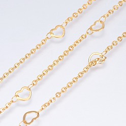 Золотой 3.28 ионное покрытие ножек (IP) 304 цепи из нержавеющей стали, с сердечной связью, пайки, Плоско-овальные, золотые, 5x6.4x0.4 мм, ссылка: 2x1.9x0.3 mm