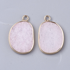 White Jade Natural White Jade Pendants, with Golden Tone Brass Open Back Bezel, Oval, Dyed, 25x15.5x2~3mm, Hole: 2mm