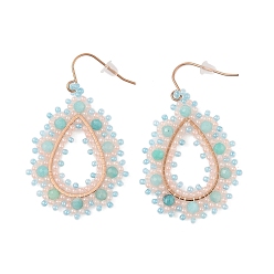 Flower Amazonite Вакуумное покрытие pvd 316 серьги-подвески из нержавеющей стали, серьги из стеклянных бусин и натурального цветка амазонита, слеза, 48x30 мм