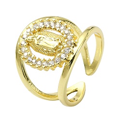 Real 18K Gold Plated Brass with Cubic Zirconia Open Cuff Ring, Virgin Mary, Real 18K Gold Plated, US Size 7 1/4(17.5mm)