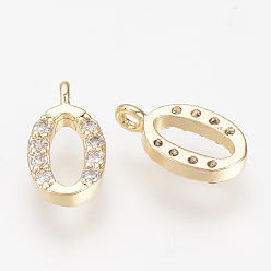 Letter O Brass Cubic Zirconia Charms, Real 18K Gold Plated, Letter.O, 11x6x2mm, Hole: 1mm