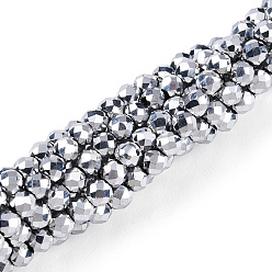 Silver Plated Electroplate Glass Beads Strands, Full Plated, Faceted, Rondelle, Silver Plated, 2.3x2mm, Hole: 0.6mm, about 177~180pcs/strand, 14.33 inch~14.41 inch(36.4~36.6cm)