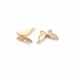 Real 18K Gold Plated Brass Micro Pave Clear Cubic Zirconia Charms, Nickel Free, Butterfly, Real 18K Gold Plated, 13x11x1.5mm, Hole: 1mm