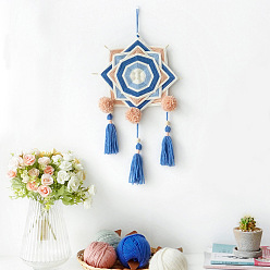 Blue DIY Mandala Pattern Woven Net/Web with Tassel Cotton Wall Pendant Big Decorations Kit, for Bedroom Home Living Room Ornament, Blue, 650x300mm