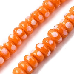 Оранжевый Бусины лэмпворк , рондель с горошком, оранжевые, 9.5~10x5 мм, отверстие : 1.8 мм, около 40 шт / нитка, 8.27'' (21 см)